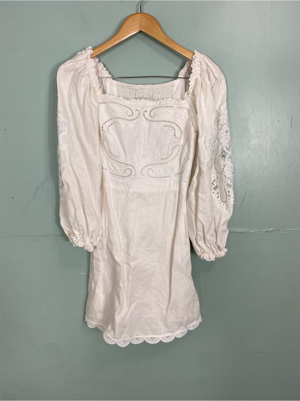Farm Rio Off White Ivory Dress Linen Embroidered Floral Lace Size Small - Picture 2 of 7